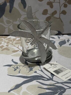 Yankee Candle Clear Glass Votive holder with Silver Dragonfly Accent